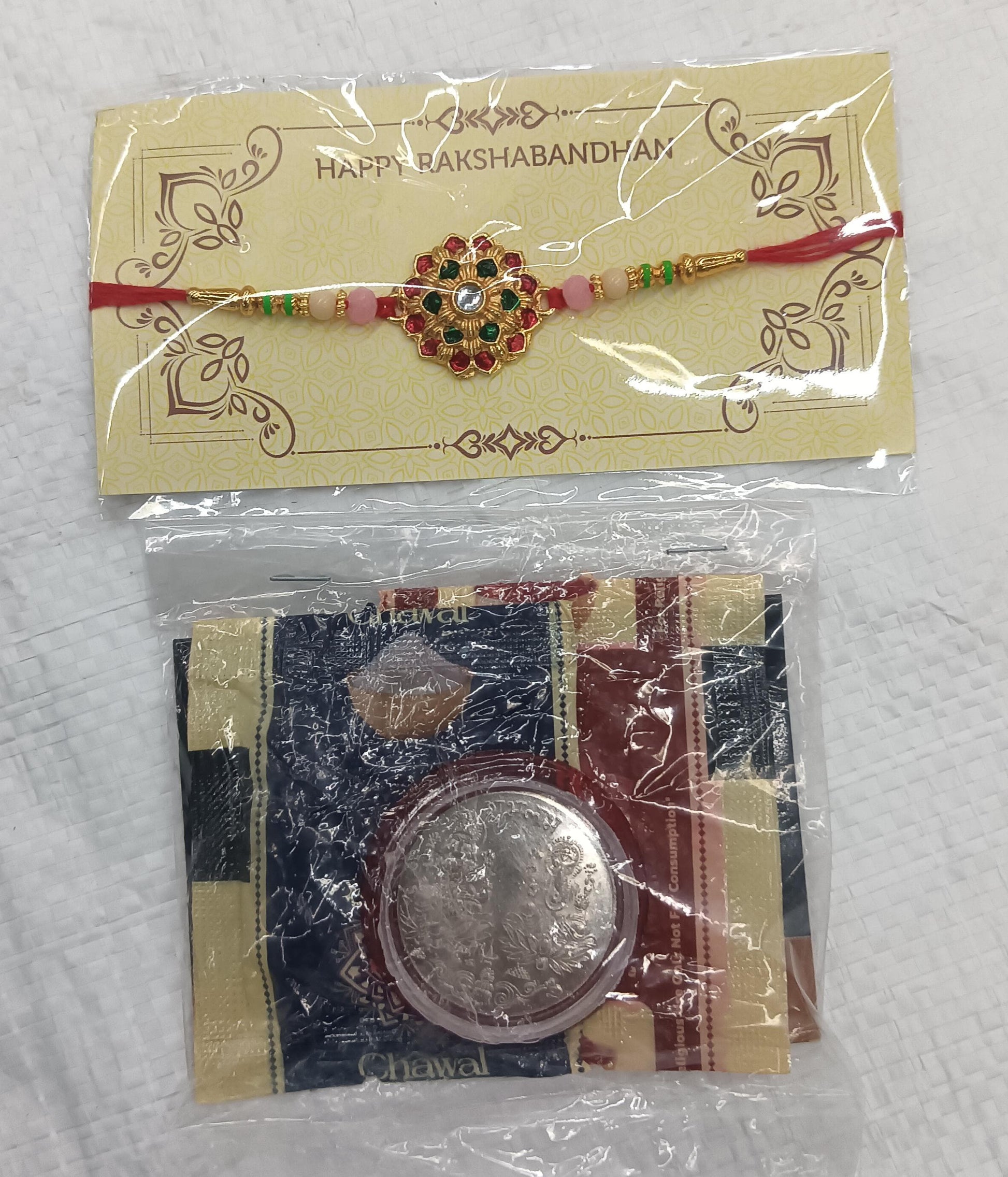 Single Designer Floral Rakhi for Brother – Includes Silver Coin, Roli Chawal & Greeting Card,Rakhi Gift Combo