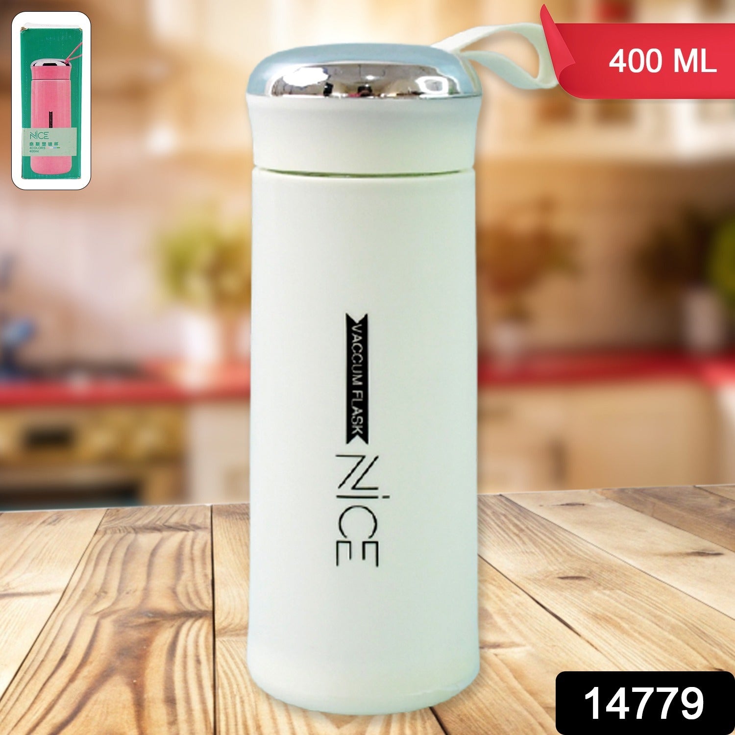 Water bottle 400ml leak proof, glass water bottle with daily water intake for gym and children, Nice Bottle (1 pc / White Color)