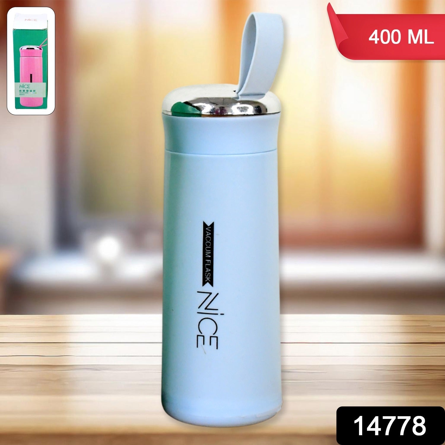 Water bottle 400ml leak proof, glass water bottle with daily water intake for gym and children, Nice Bottle (1 pc / Light Blue Color)