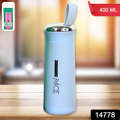 Water bottle 400ml leak proof, glass water bottle with daily water intake for gym and children, Nice Bottle (1 pc / Light Blue Color)
