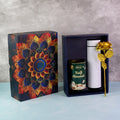 Kulfi Almonds Gift Hamper – Elegant Golden Rose & Stainless Steel Bottle