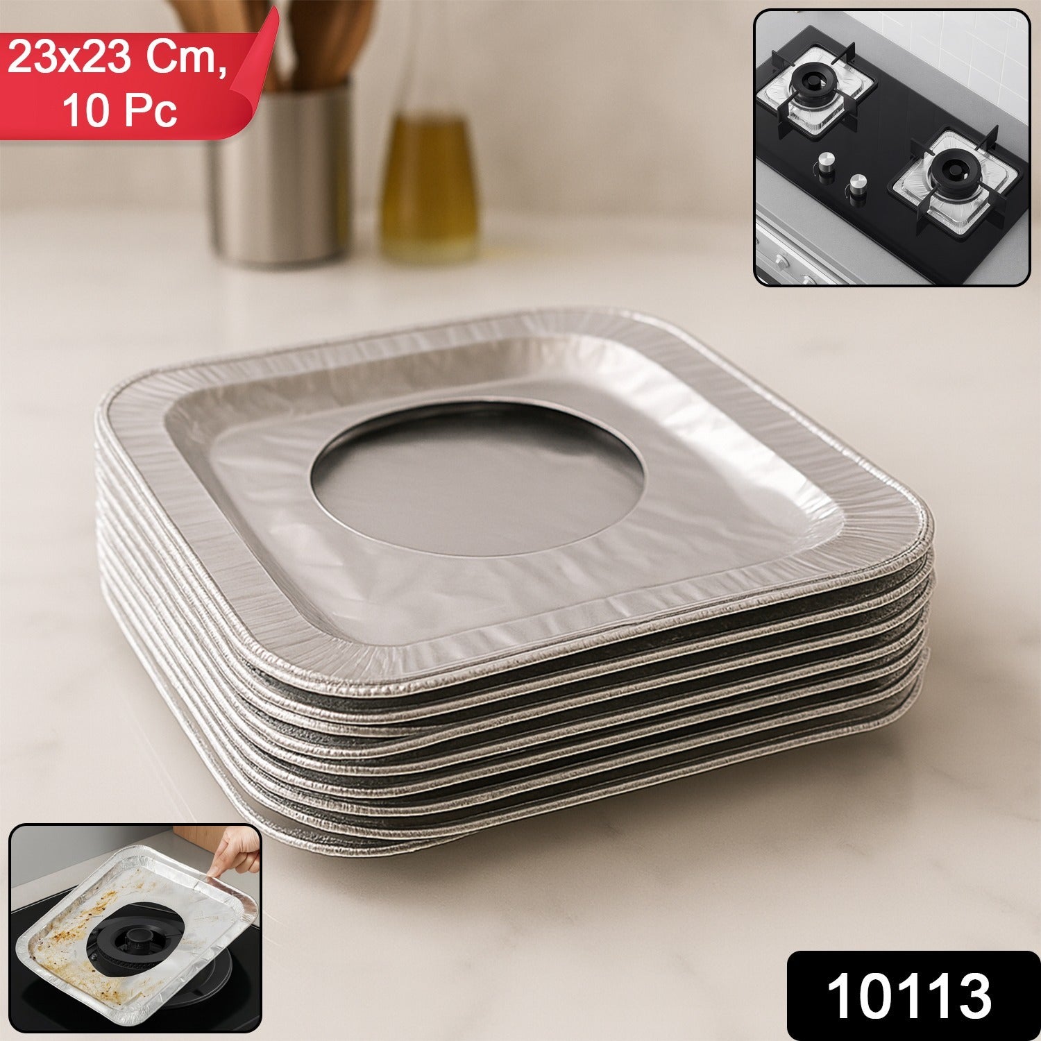 Aluminum Gas Stove Burner Protector Covers (10 Pc / 23x23 cm)