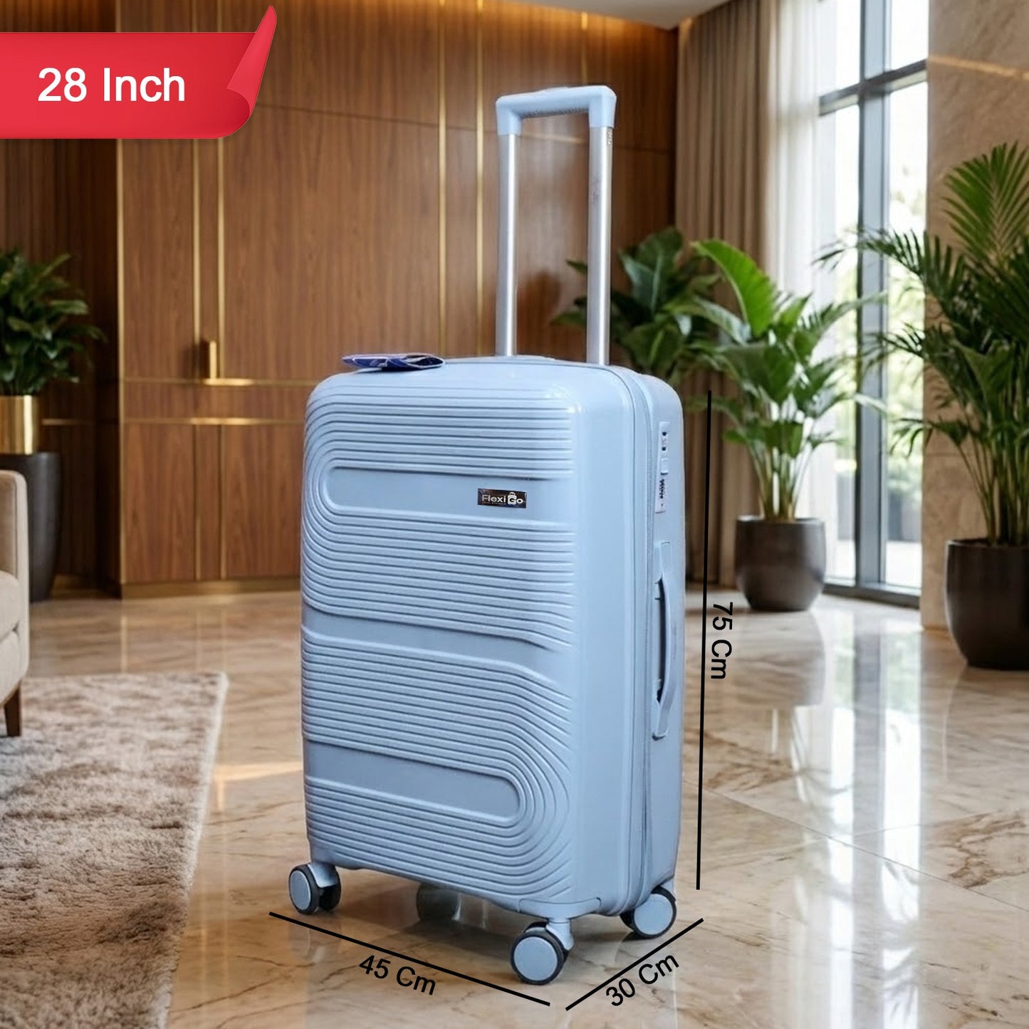 Hard shell cabin trolley suitcase showing sturdy and compact design aspects