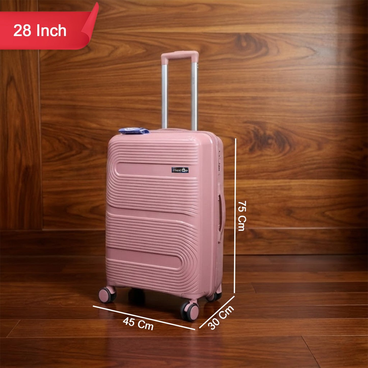Multi-angle images of rose gold cabin trolley suitcase highlighting key features