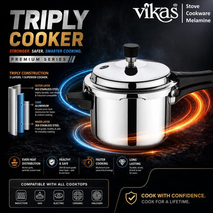 BK Triply Design Heavy Duty Pressure Cooker front view