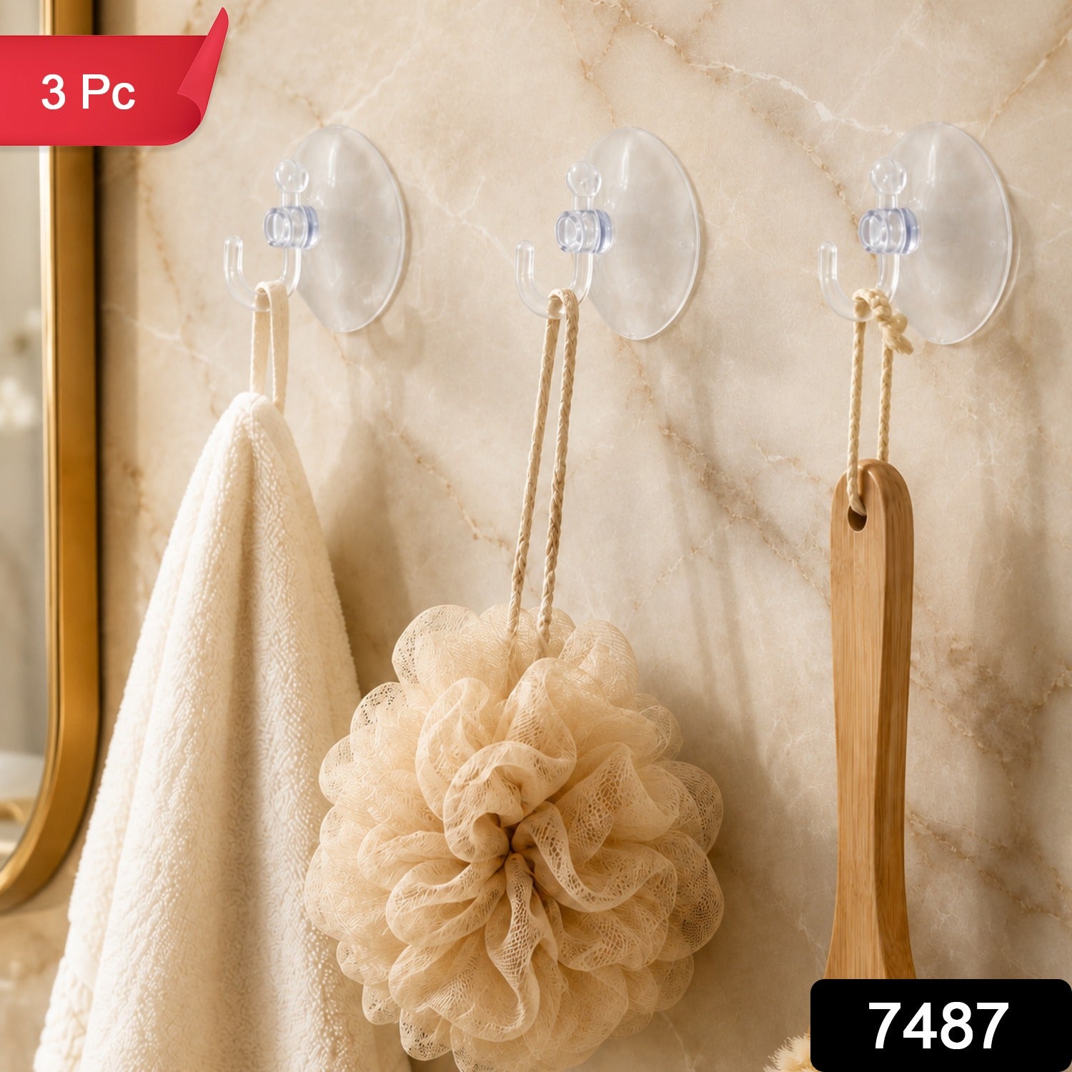 Transparent Suction Cup Hooks Drill Free Wall Hook for Bathroom (1 Set)