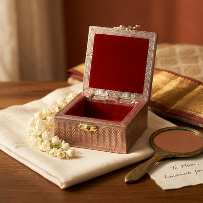 Elephant embossed metal jewellery box open view India