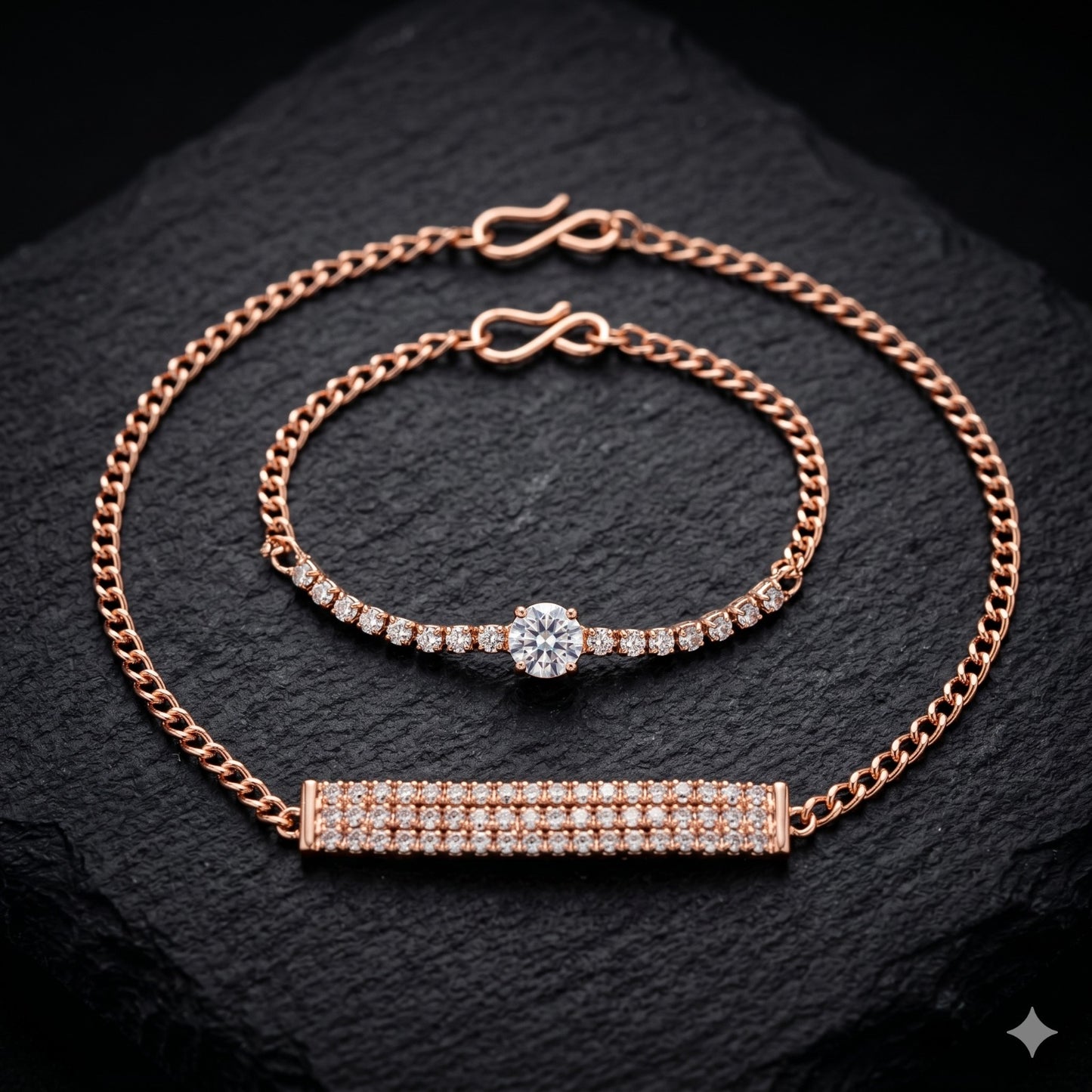 Set of rose gold plated stone bracelets showcasing elegant design