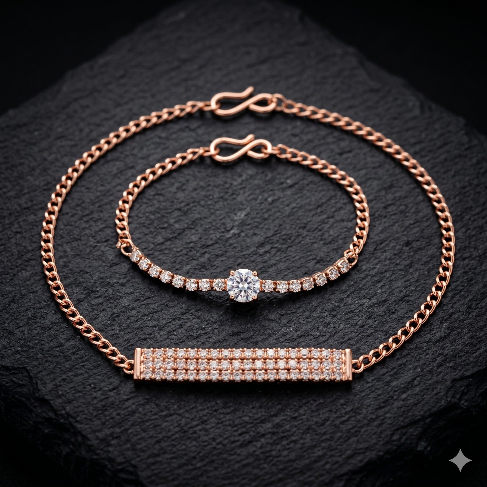 Set of rose gold plated stone bracelets showcasing elegant design