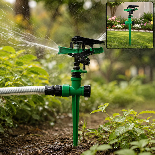360-Degree Rotating Garden Impact Sprinkler – Adjustable Water Coverage