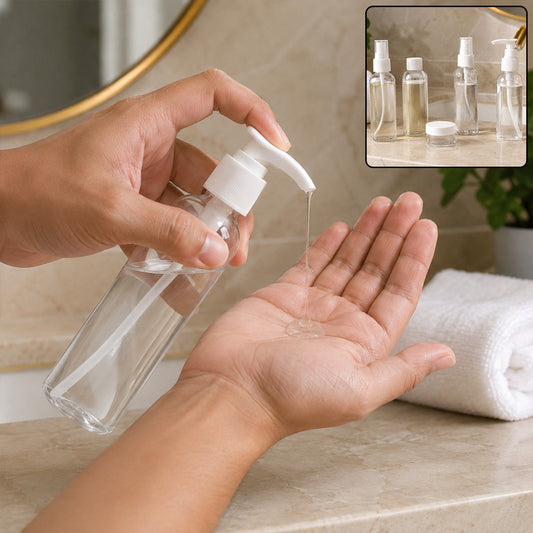 Travel Cosmetic Bottle Set – 5-in-1 Refillable Toiletry Containers