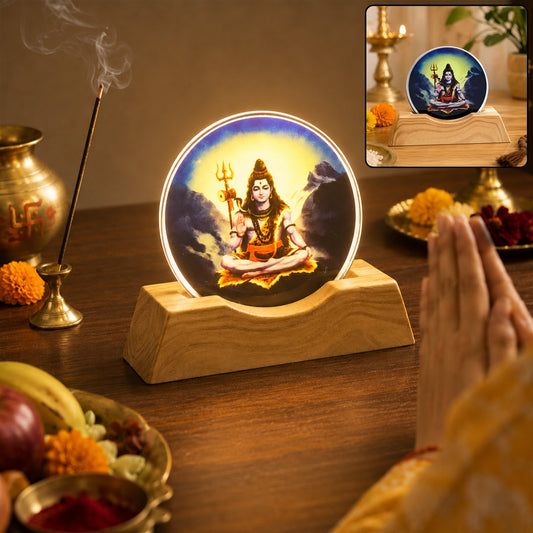 Lord Shiva LED Night Lamp – 3D Creative Wooden Base Light