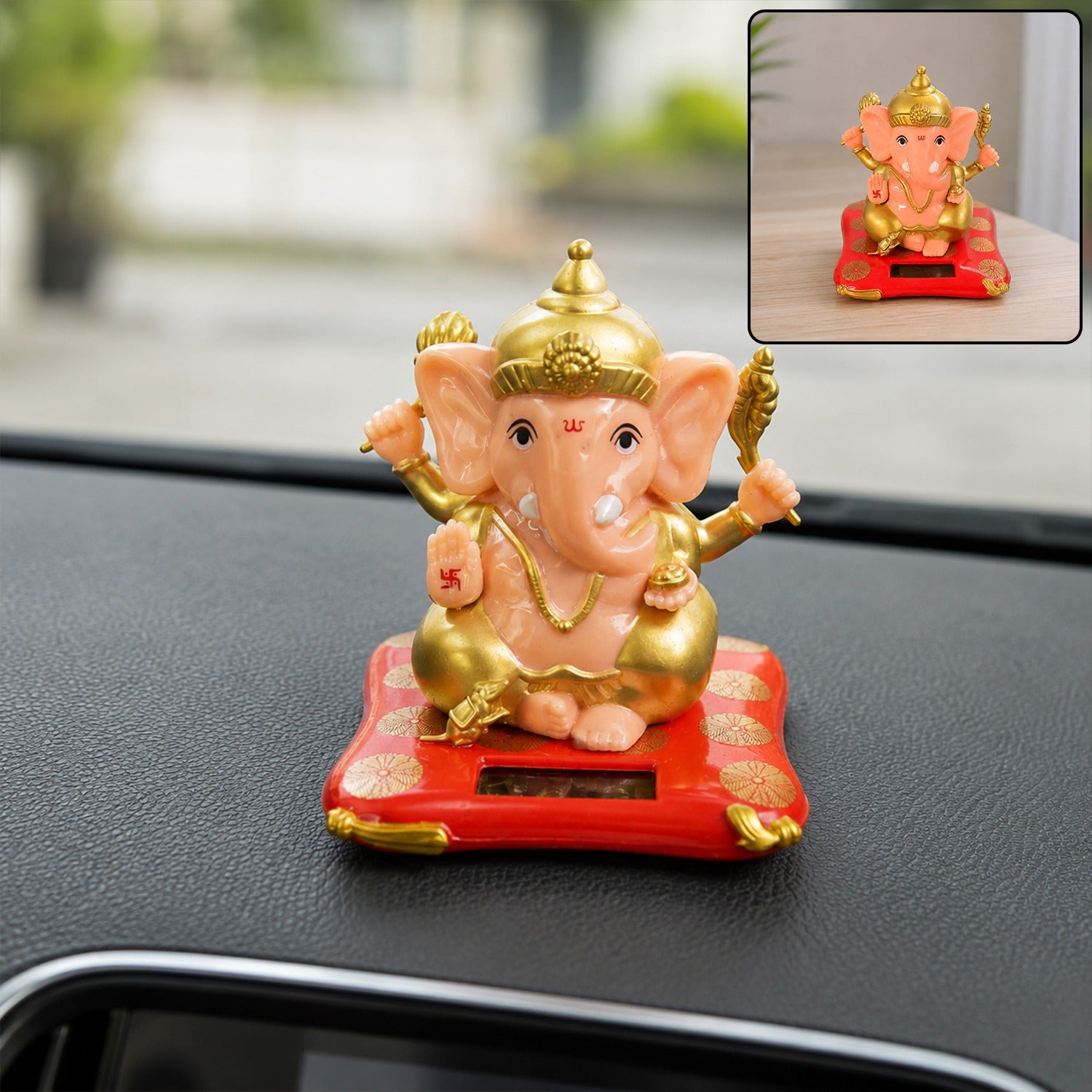 Lord Ganesh Idol with Solar-Powered Base – Medium Decorative Statue