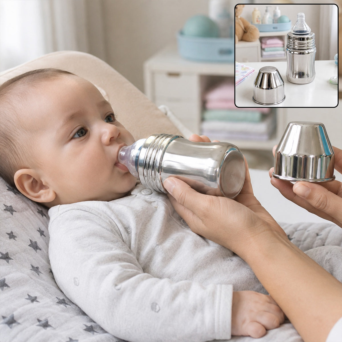 Stainless Steel Baby Feeding Bottle – Safe & Leak-Proof 125 ML