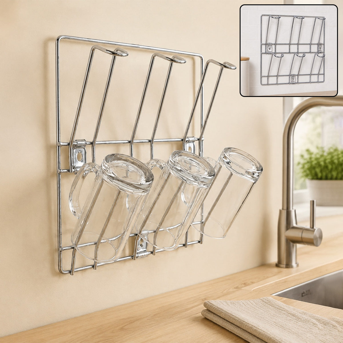 Stainless Steel Mug Holder Rack – Space-Saving Kitchen Organizer