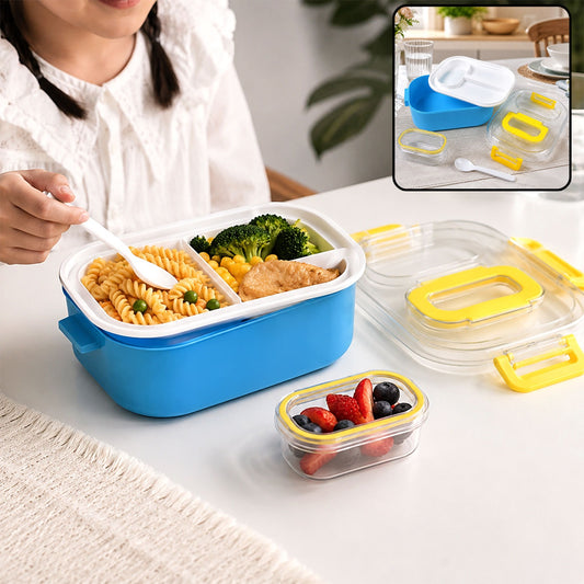 Kids Lunch Box – Durable Plastic with Spoon & Fork | Lunchie Bunchie