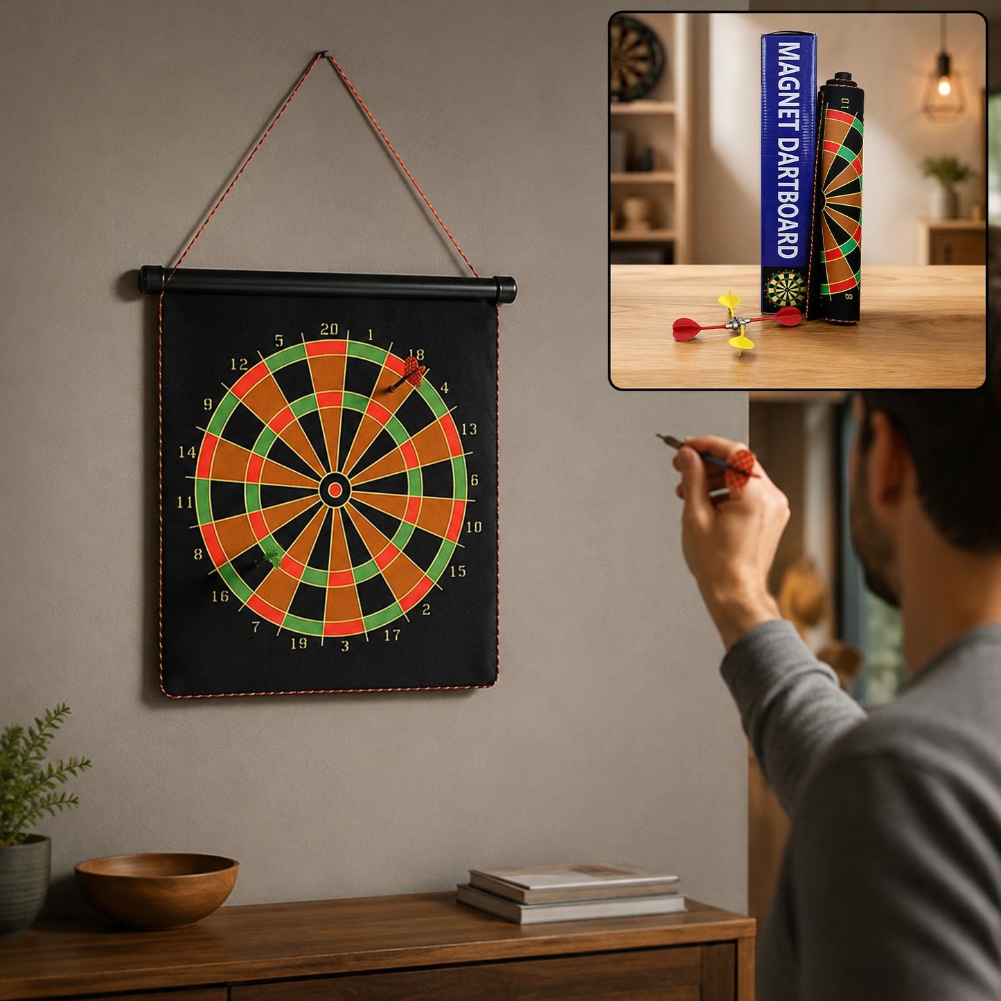 Magnetic Roll-Up Dartboard – Safe, Portable 12-Inch Set