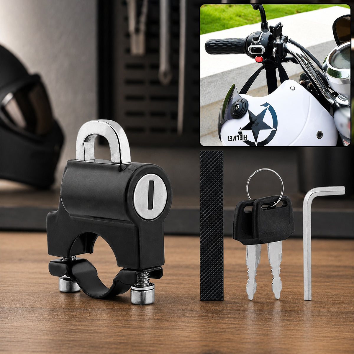 Helmet Lock for Motorcycles – Heavy-Duty Handlebar Security