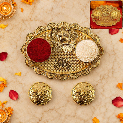 Ganesh Embossed Roli-Chawal Kumkum Chopra – Antique Gold Finish