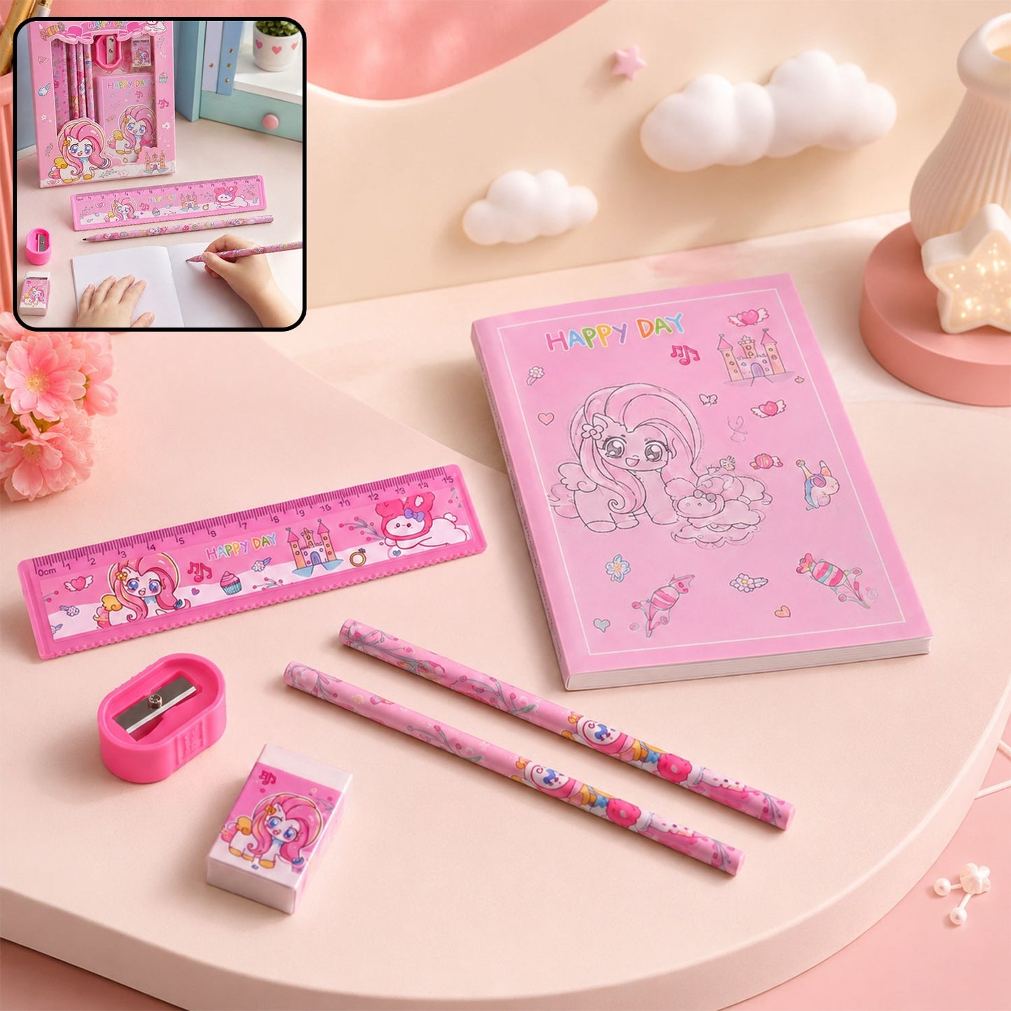 Cartoon Stationery Gift Set – Complete Kids School Supplies with Unicorn Design