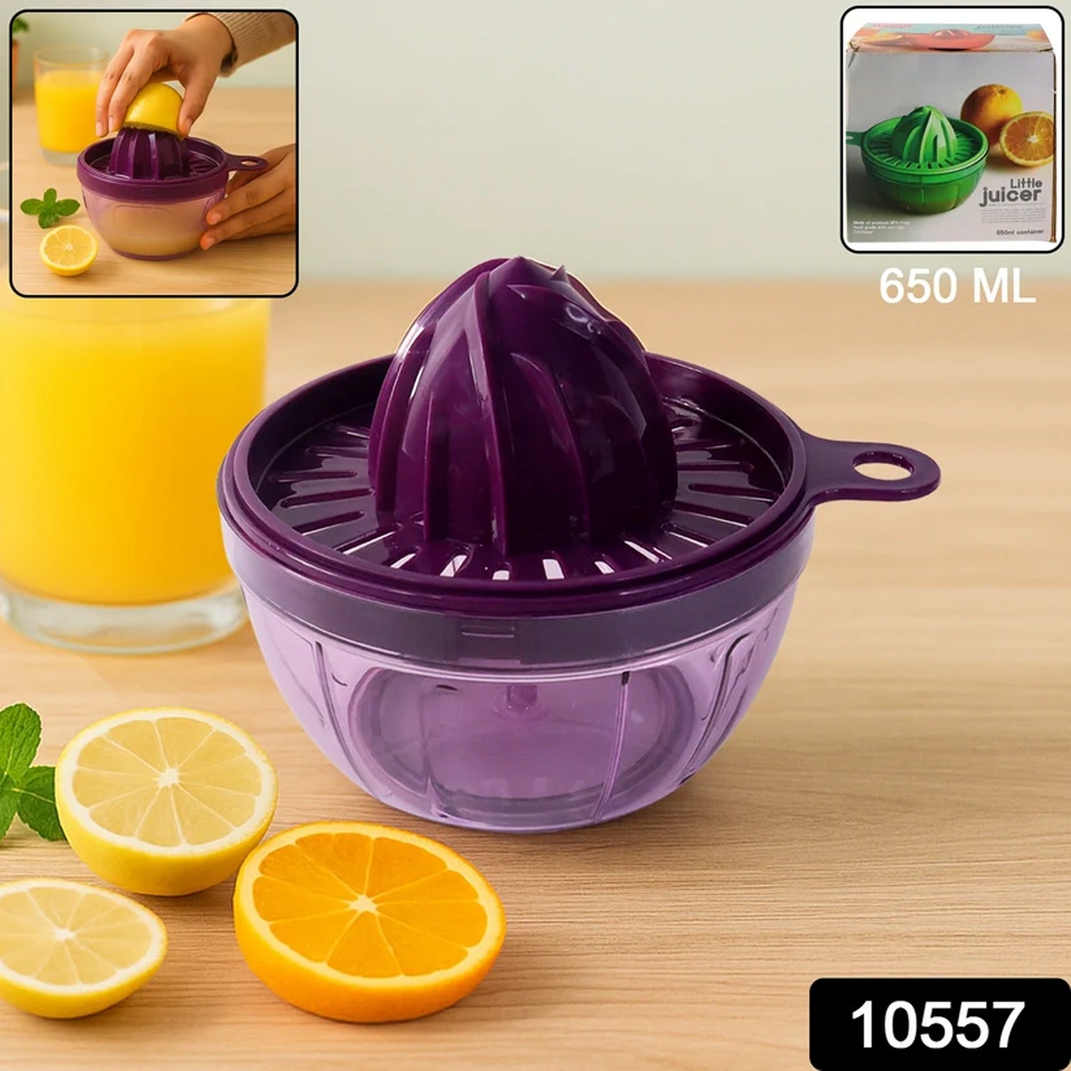 Manual Citrus Juicer 650ml – Seed Filter & Durable Plastic
