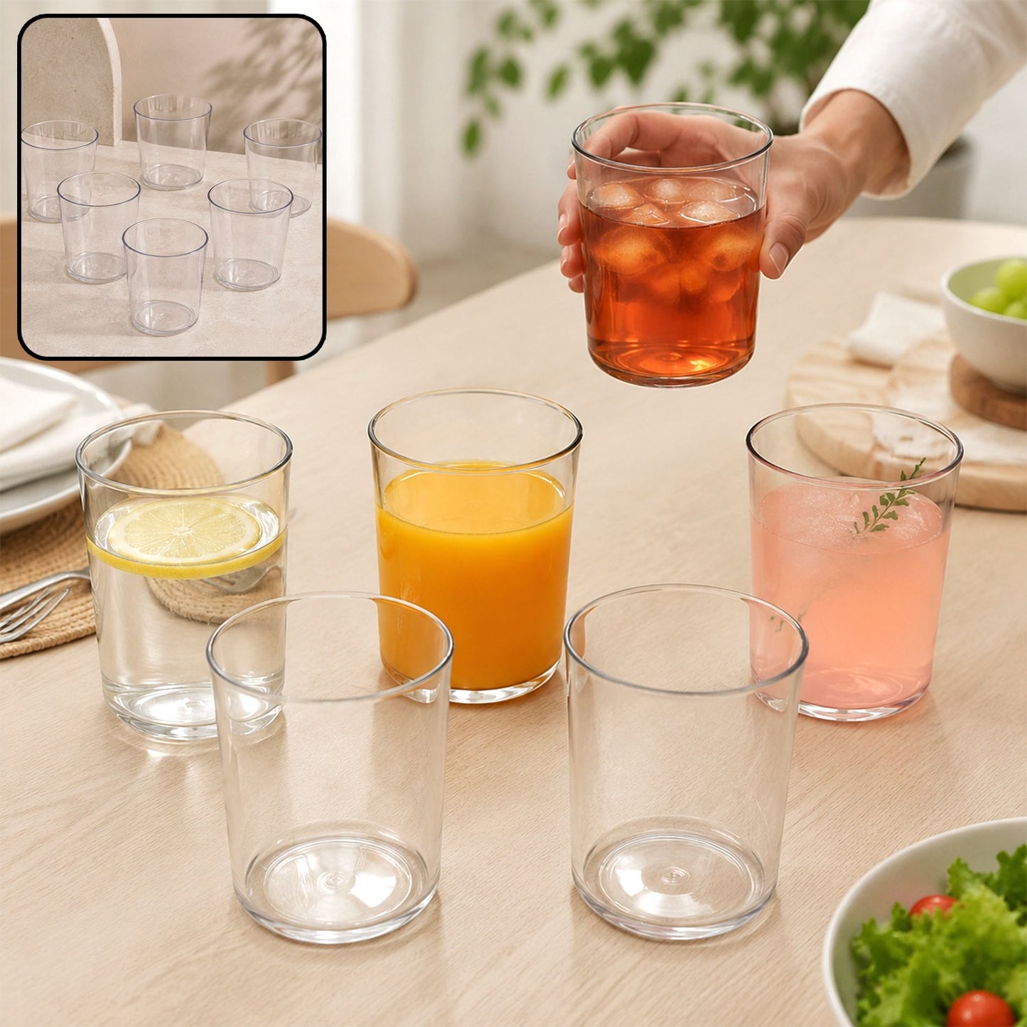 Plastic Glass Set – Durable 6-Piece Drinkware for Daily Use