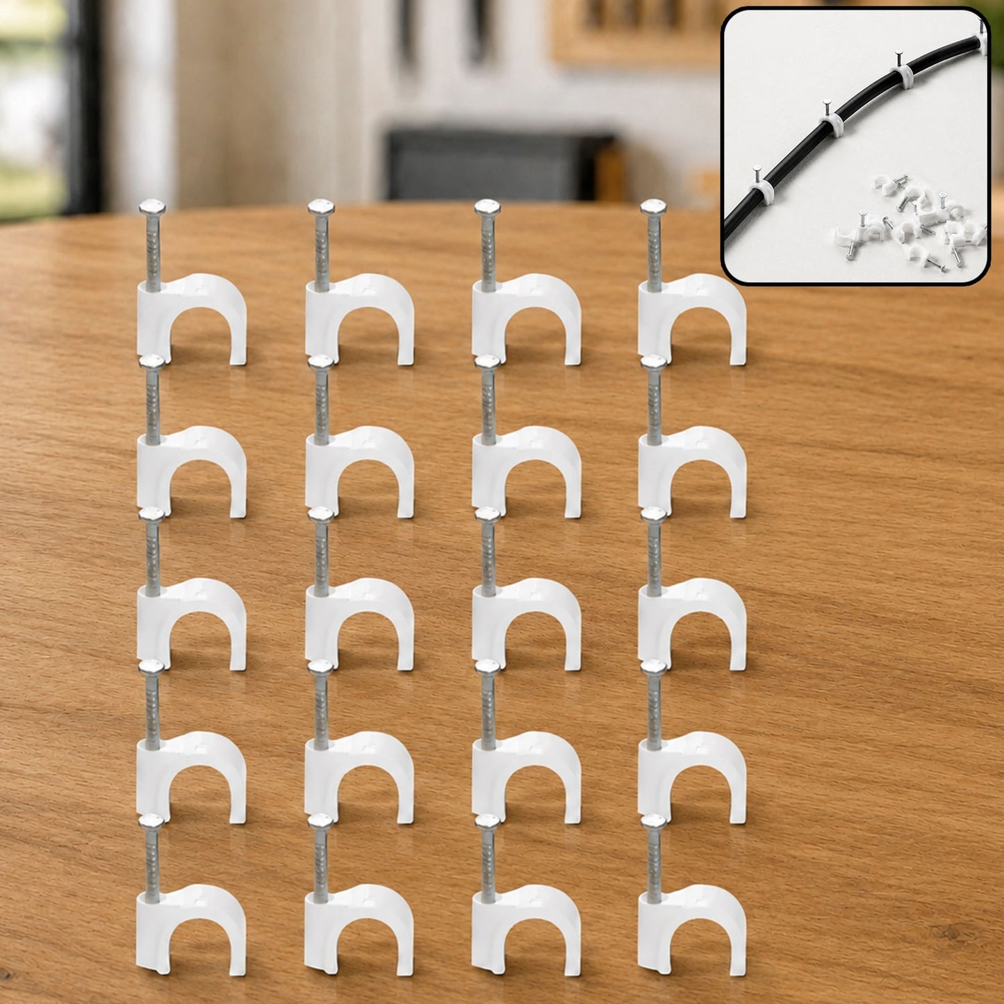 Plastic Cable Clips – Durable Steel Nail Wire Holders, 20 Pcs