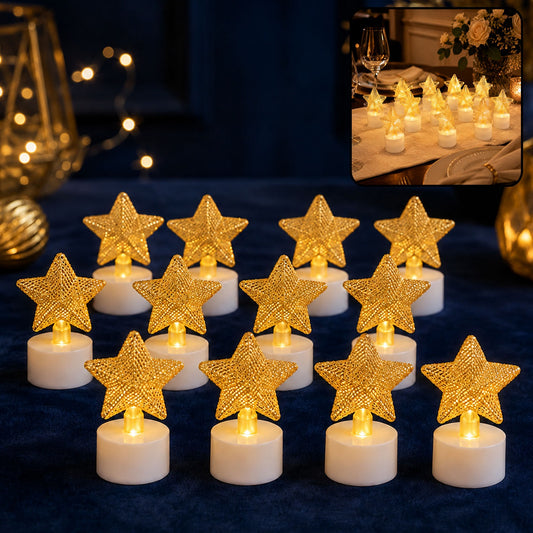 LED Star Candles – Set of 12 Flameless Decorative Tealights