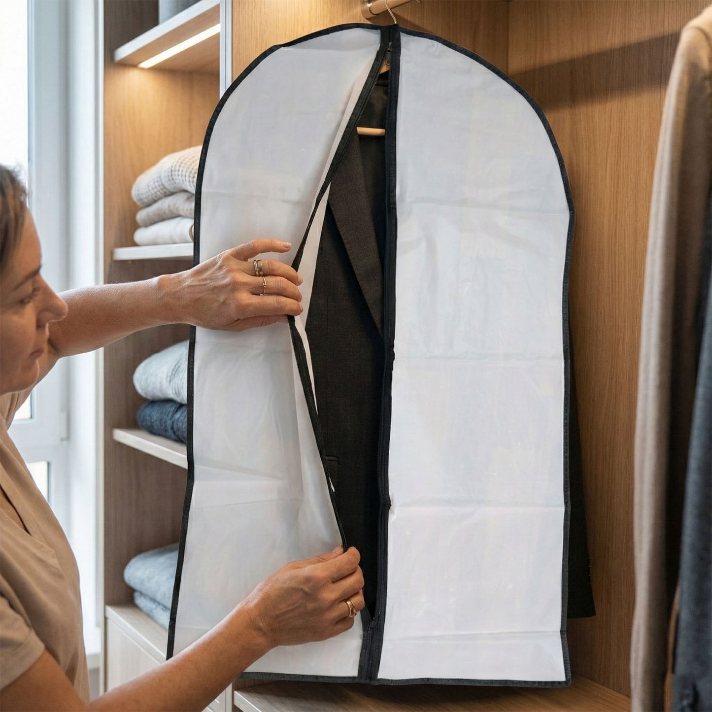 Transparent Garment Cover with Front Zipper (100 × 60 cm, 1 Pc)