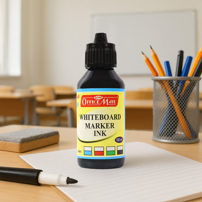 Office Mate Whiteboard Marker Ink 100ml – Refillable, Quick Dry, Long-Lasting Ink for Smooth Writing