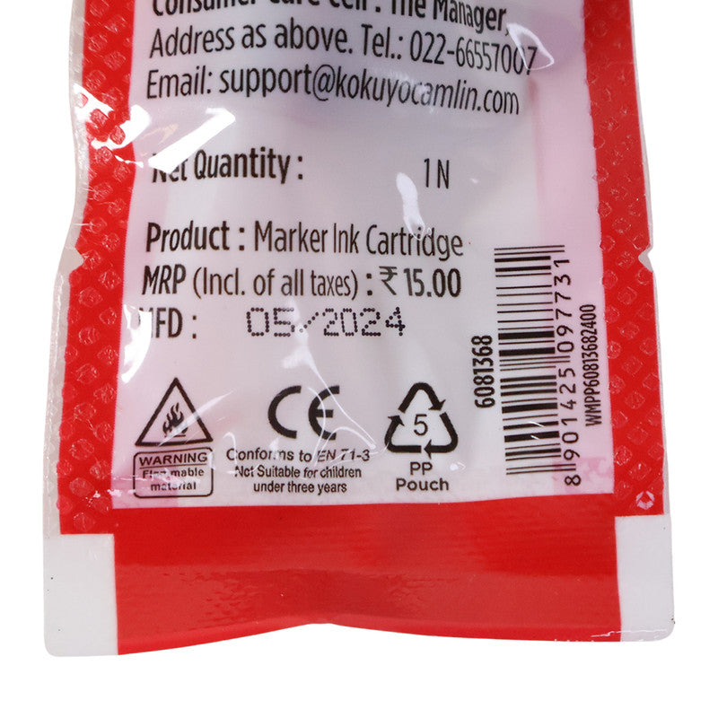 Camlin Whiteboard Marker Ink Cartridge – Red Colour, Quick-Drying & Refillable Cartridge for Camlin Whiteboard Markers