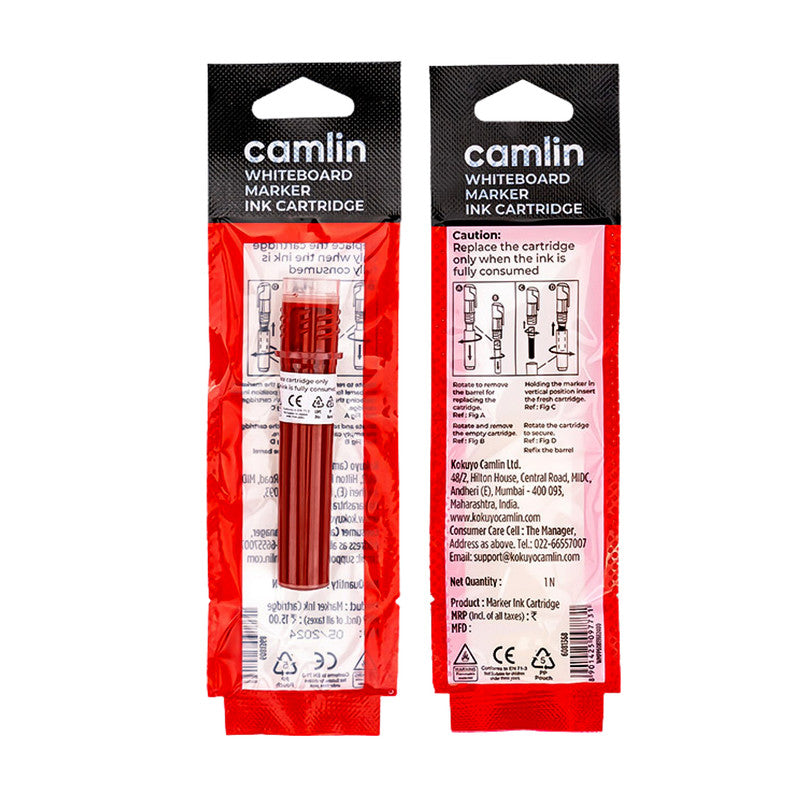 Camlin Whiteboard Marker Ink Cartridge – Red Colour, Quick-Drying & Refillable Cartridge for Camlin Whiteboard Markers