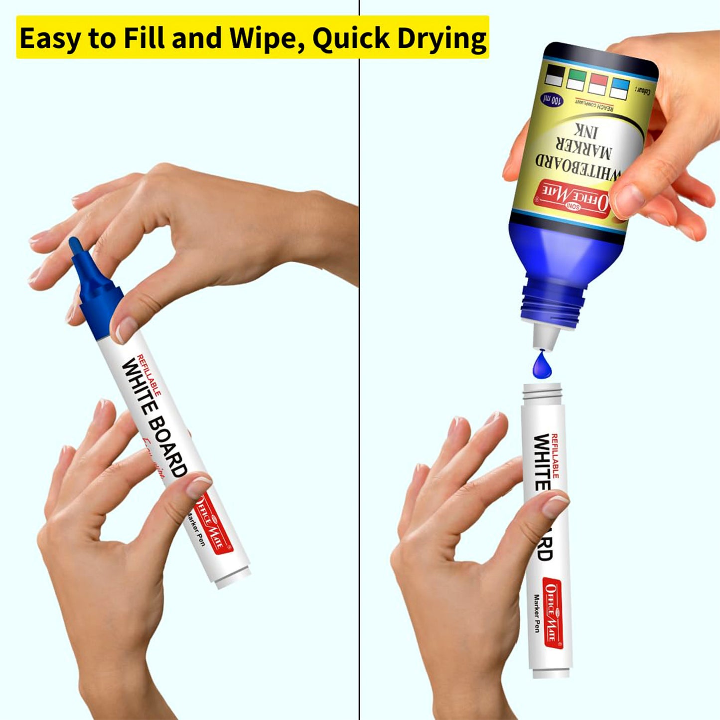 Officemate Whiteboard Marker Ink 100ml – Refillable, Smooth Writing & Quick-Drying Ink