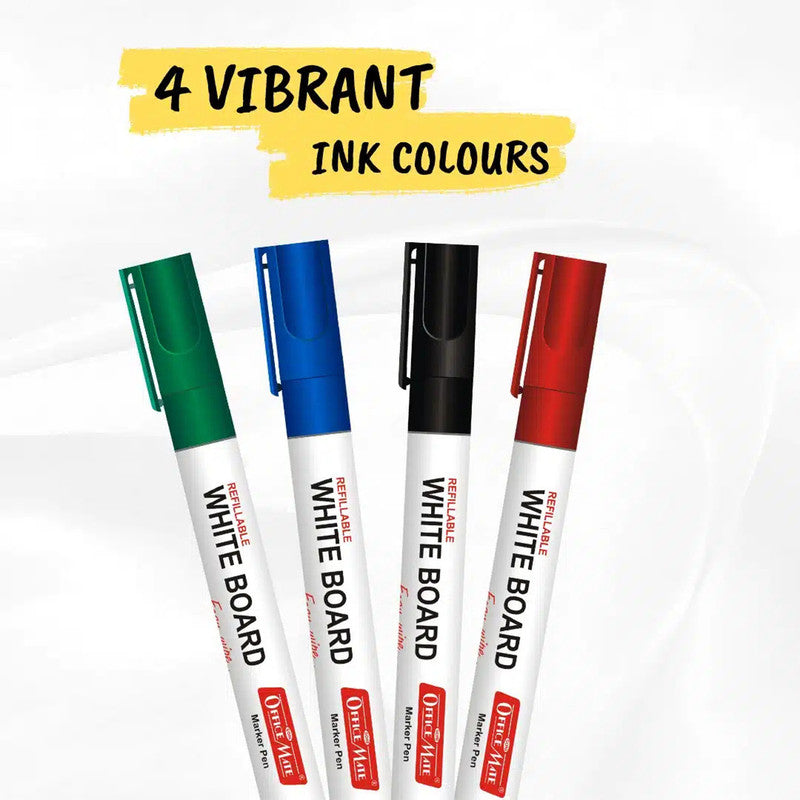 Whiteboard Starter Kit – 4 Refillable Markers, Duster & Cleaning Solution (50ml) for Smooth Writing & Easy Erasing