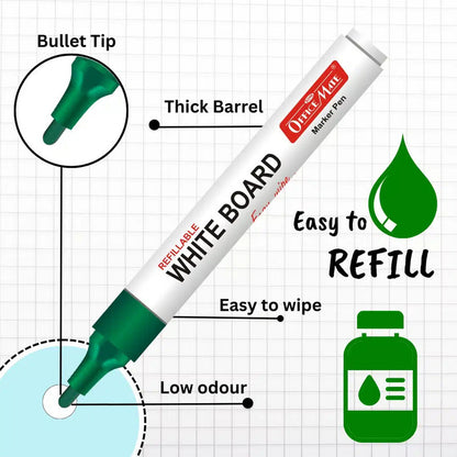 Whiteboard Starter Kit – 4 Refillable Markers, Duster & Cleaning Solution (50ml) for Smooth Writing & Easy Erasing