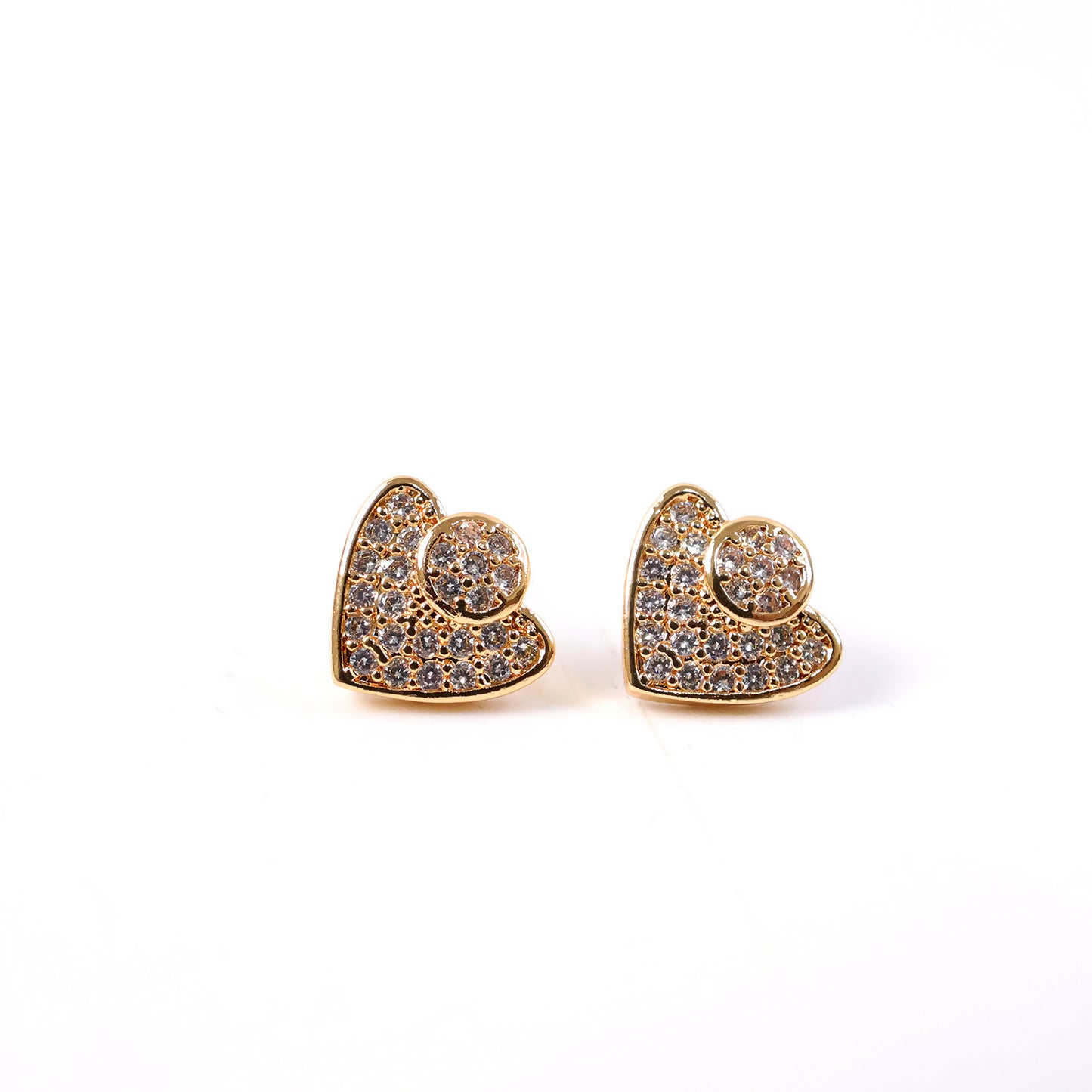 Gold Finish Heart Shape Stud Earrings with Stone Work for Women & Girl - Stylish Daily Party Wear Jewellery
