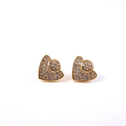 Gold Finish Heart Shape Stud Earrings with Stone Work for Women & Girl - Stylish Daily Party Wear Jewellery