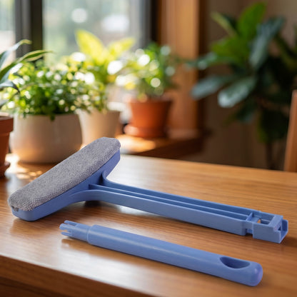 Light blue ergonomic handle grip of Window Mesh Cleaning Tool