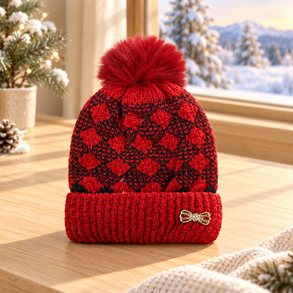 Soft Warm Knitted Winter Beanie Caps with Pom Pom and Inner Lining (1 Pc)