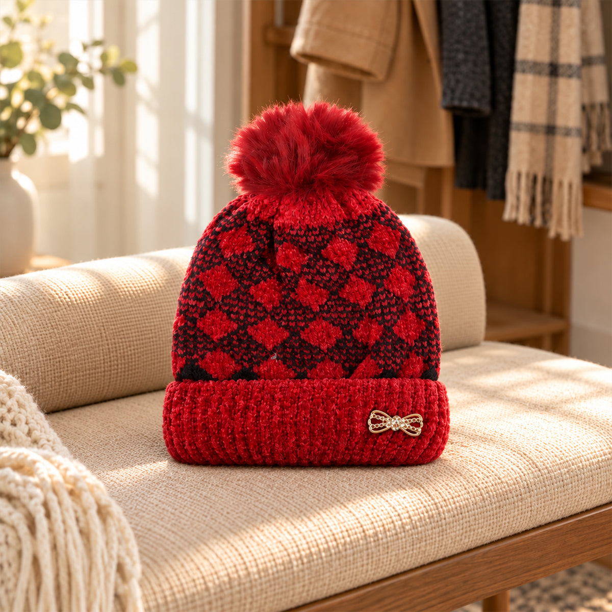 Soft Warm Knitted Winter Beanie Caps with Pom Pom and Inner Lining (1 Pc)