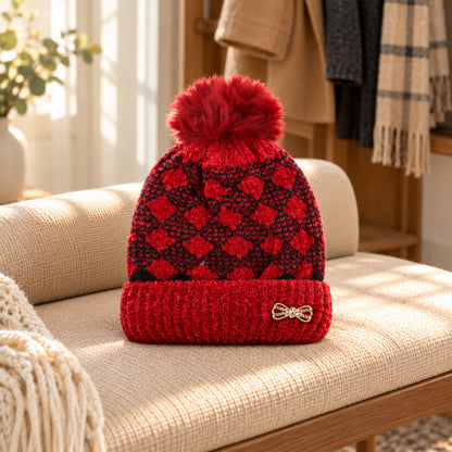 Soft Warm Knitted Winter Beanie Caps with Pom Pom and Inner Lining (1 Pc)