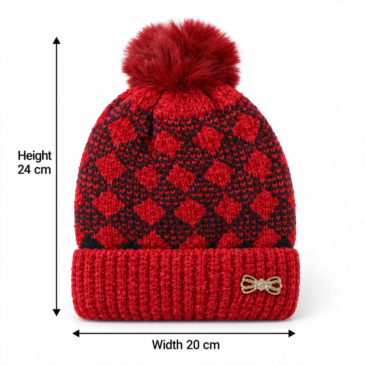 Soft Warm Knitted Winter Beanie Caps with Pom Pom and Inner Lining (1 Pc)