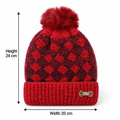 Soft Warm Knitted Winter Beanie Caps with Pom Pom and Inner Lining (1 Pc)
