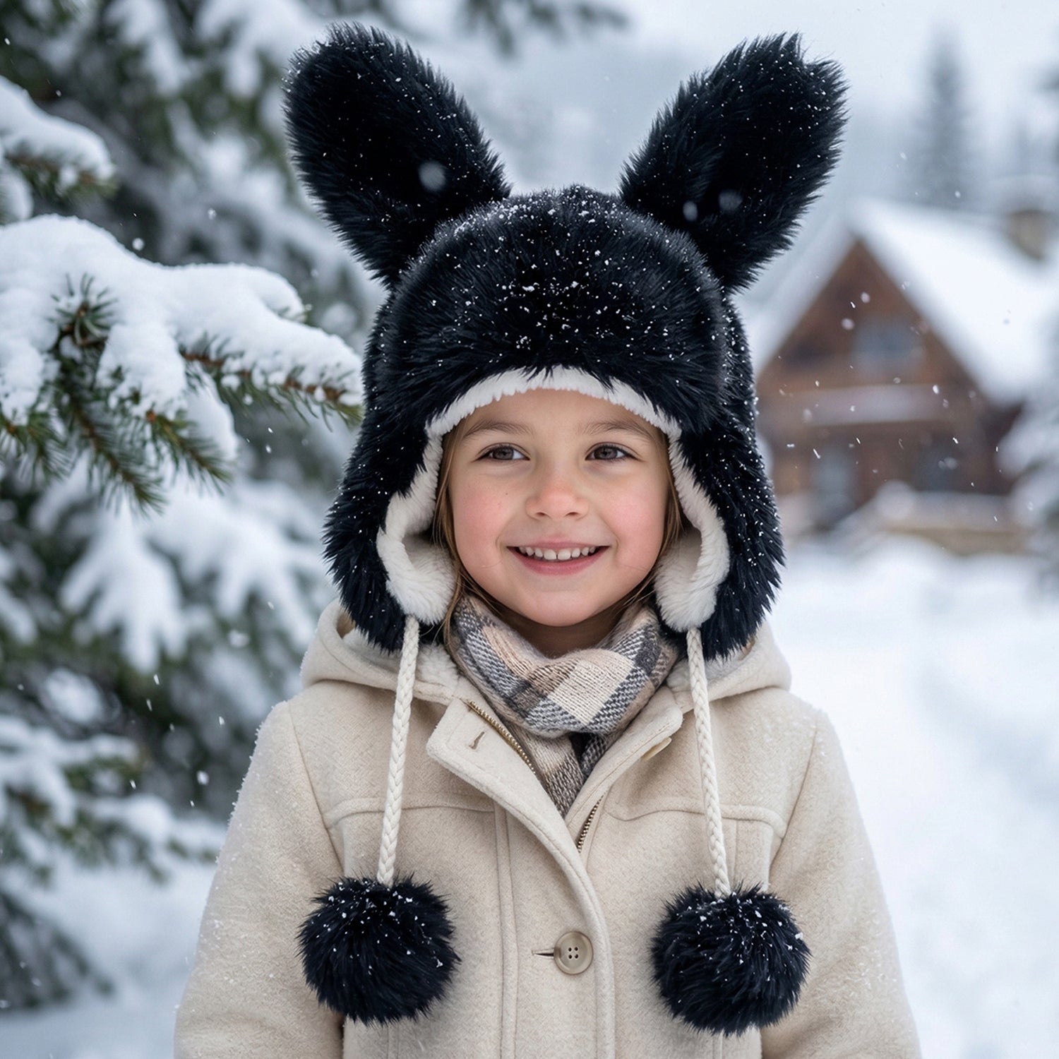 Kids winter fur lined warm cap with ear flaps in mix designs
