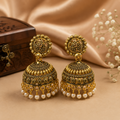 Antique Gold Jhumka Earrings with Pearl Drops – Traditional & Elegant Jewellery