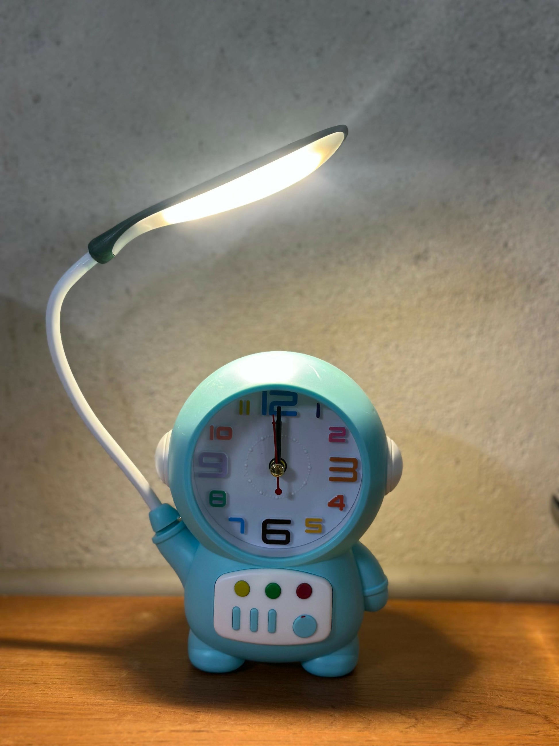 Astronaut Desk Lamp with Alarm Clock, USB Powered Study Light for Kids (BLUE)