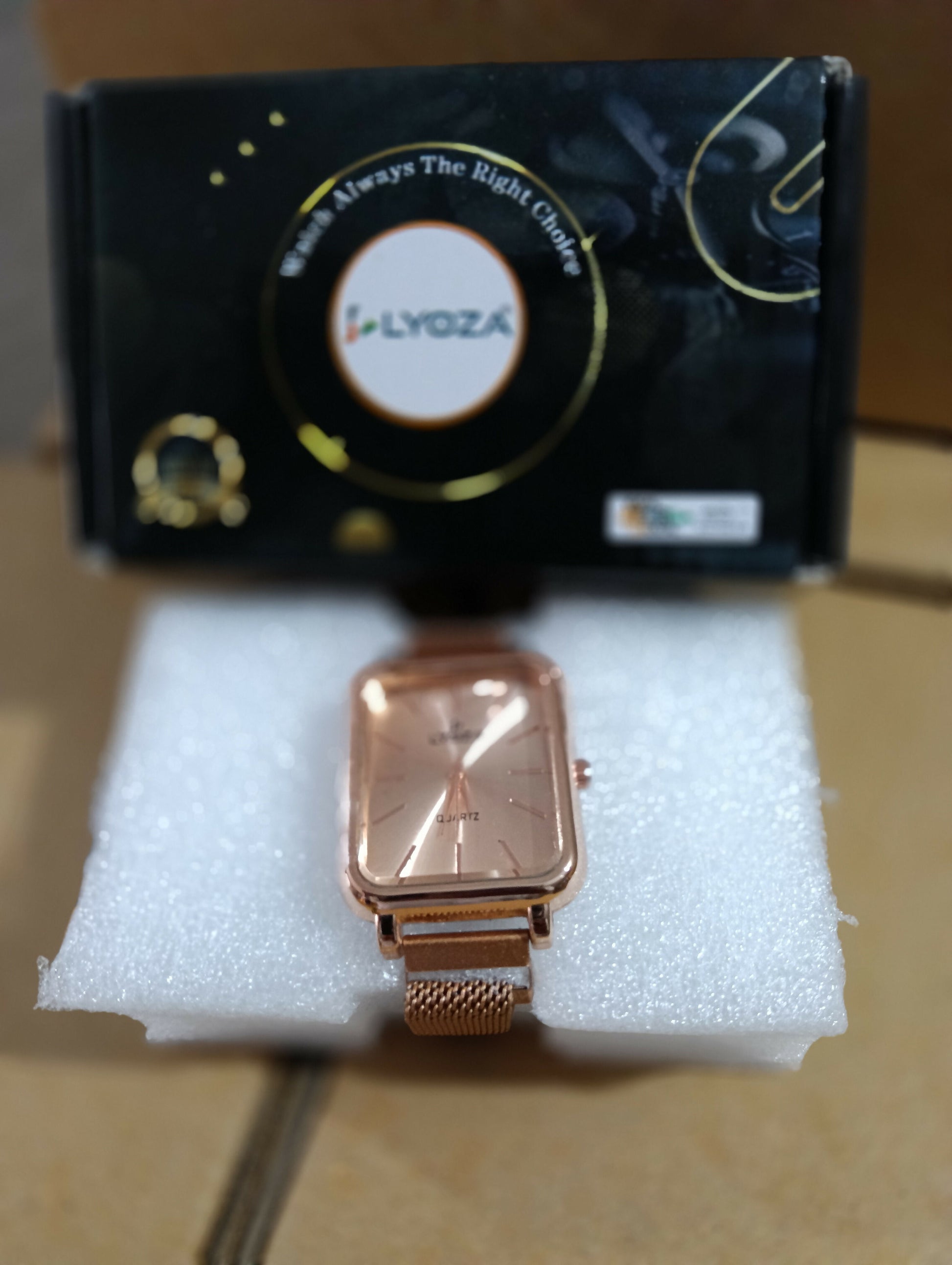 Gold Square Analog Watch with Mesh Strap