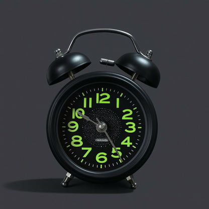 Black Vintage Twin Bell Analog Alarm Clock for Bedside & Study Table