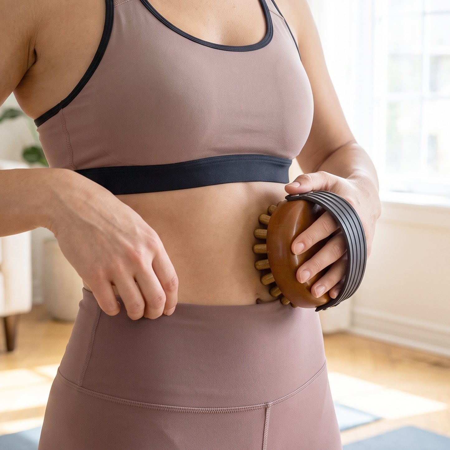 Handheld Wooden Anti Cellulite Body Massager Brush with Strap (1 Pc)