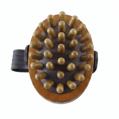 Handheld Wooden Anti Cellulite Body Massager Brush with Strap (1 Pc)